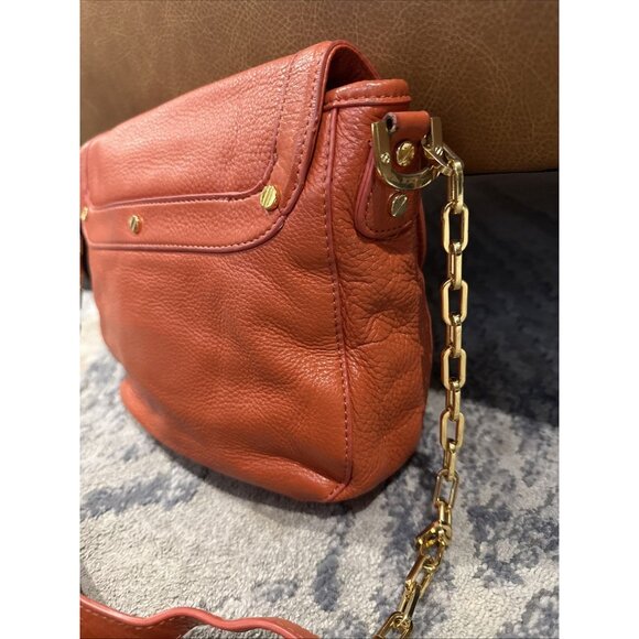 Tory Burch Amanda Big Logo Red Orange Foldover Crossbody Bag With Gold Hardware - Picture 5 of 12